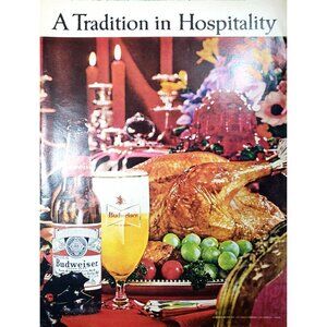 PRINT AD 1963 Budweiser Beer Tradition in Hospitality Turkey Dinner Christmas